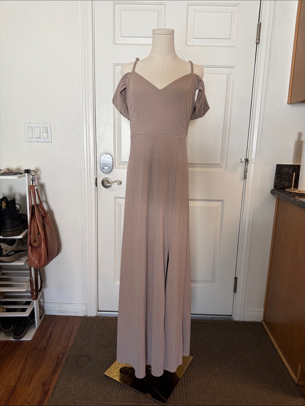 Birdy Grey Dusty Taupe Cold-Shoulder Maxi Dress